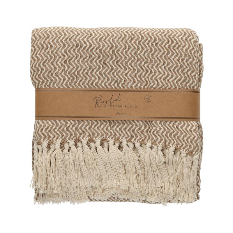 JENS Living Recycled Cotton Plaid Visgraat Beige