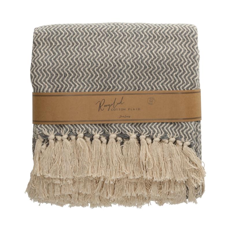 JENS Living Recycled Cotton Plaid Visgraat Grijs
